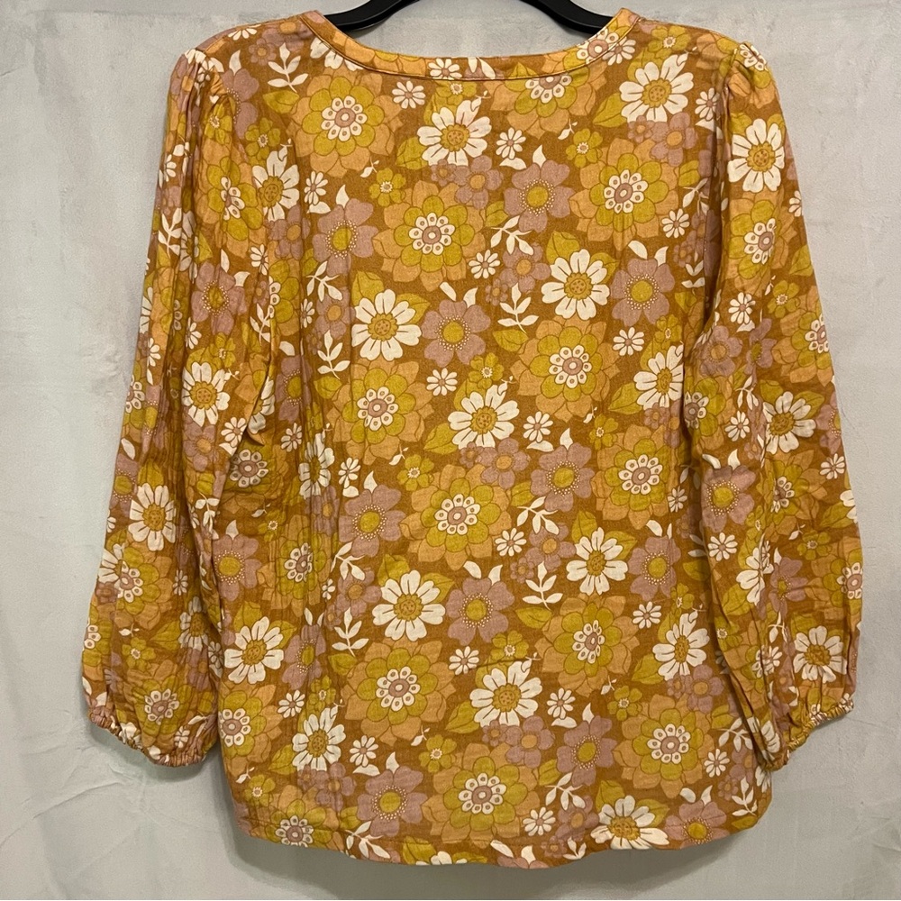 MARINE LAYER Women's Jamie Multi Floral Print Long Sleeve Split neck top Medium - Picture 5 of 10